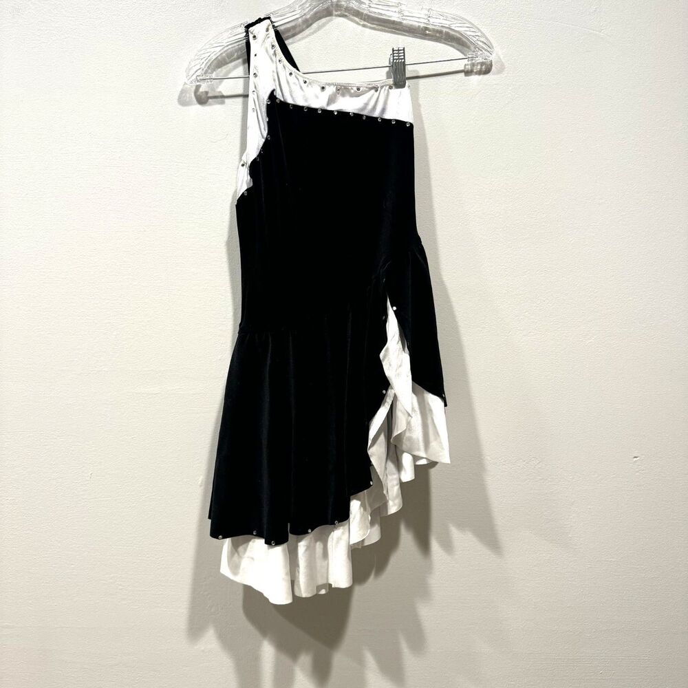 The Competitor Costumes One-Shoulder Velvet Dance Dress Black Women sz Small